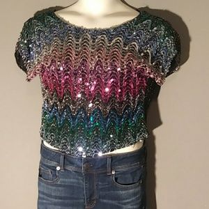 Collegiana vintage sequin shimmer top size L